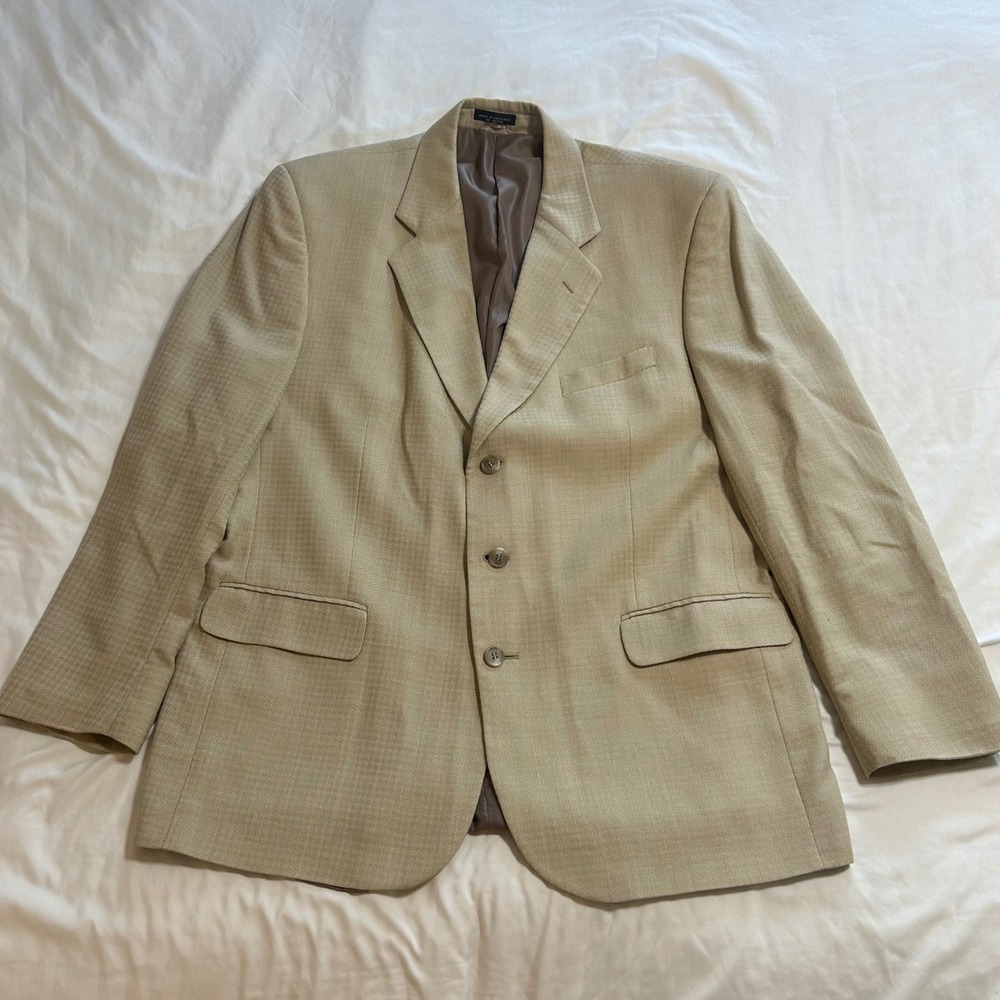 Franco Uomo Mens Tan Three Button Blazer Sport Coat Jacket 45R